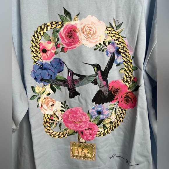 Homme + Femme - PARADISE CHAIN TEE Hummingbirds in Blue - XXL NWT - Picture 3 of 9